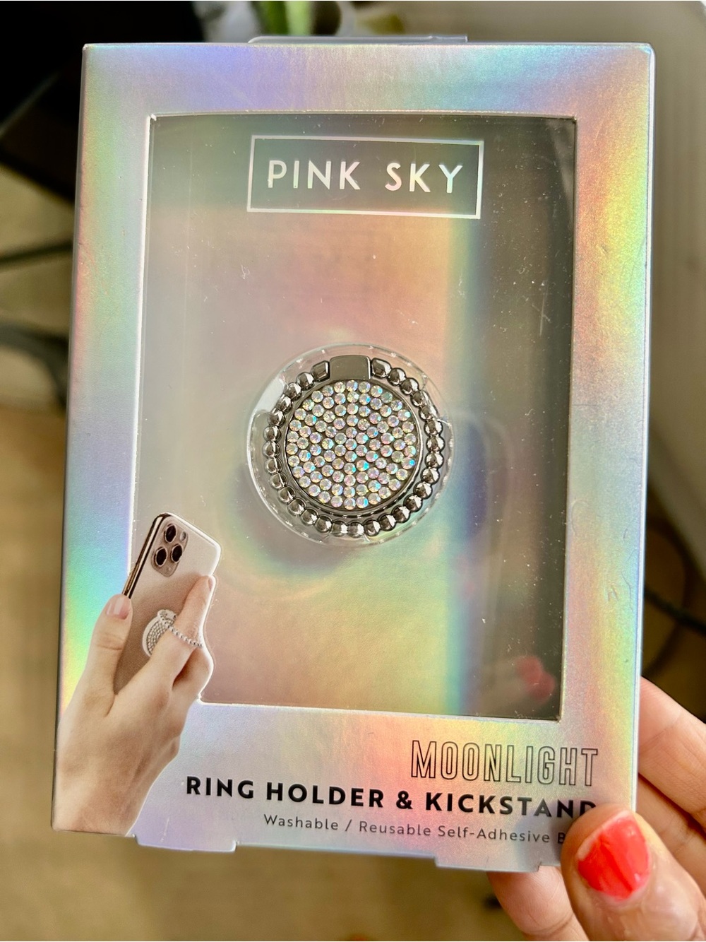 Moonlight Rhinestone Ring Holder & Kickstand - Silver Sparkle by Pink Sky